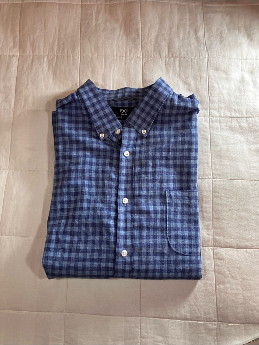 1912?Linen Blue Check Button-Down Shirt